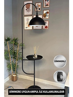 Bamyum Dimmerli Işığı Ayarlanabilen Metal Lambader Siyah Renk ve Şık Görünüm ile Salon Uyumlu