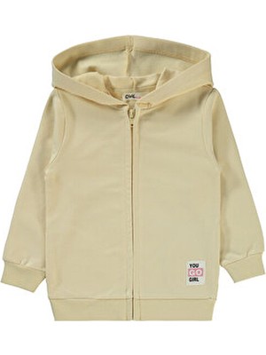 Civil Girls Kız Çocuk Baskılı Hırka %100 Pamuk Sarı Düz Desenli Uzun Kol Kapüşonlu