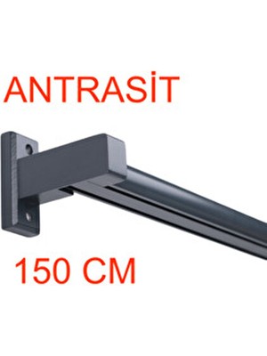 Monaco Ahşap Başlıklı 2 Kanallı Alüminyum Dekoratif Ray Korniş Modern Rustik Antrasit - 150 cm