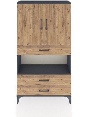 Arges Dolap 3 Raflı 3 Çekmeceli 2 Kapaklı 88X30X163 Antrasit-Çam