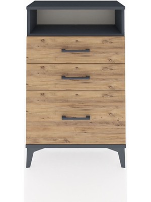 Arges Komodin Tek Raflı 3 Çekmeceli 60X30X96 Antrasit-Çam