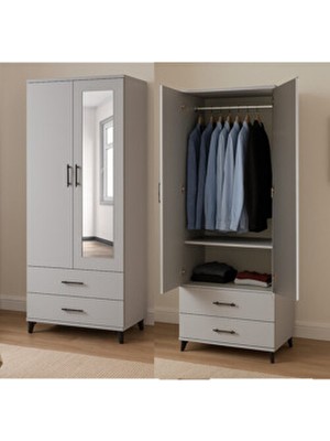 Zade 2 Kapılı 2 Çekmeceli Aynalı Gardırop Elbise Dolabı