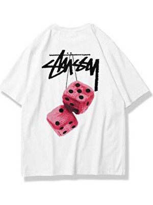 Unisex Stüssy Zar Tshirt Beyaz
