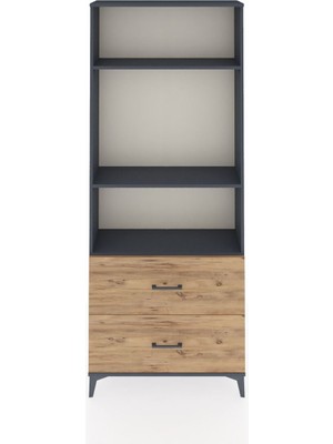 Arges Dolap 3 Raflı 2 Çekmeceli 88X30X221 Antrasit-Çam