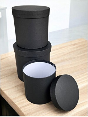 Silindir Hediyelik Karton Kutu Seti 3'lü Siyah Zarif Tasarım ile Hediye Vermenin Şık Yolu