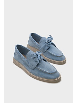 Mavi Renkli Capone Outfitters Camila Kadın Loafer Suni Deri Düz Tabanlı Günlük Ayakkabı