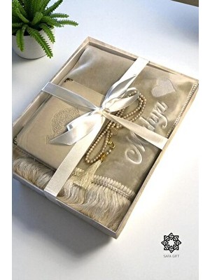 Isimli Lüks Kadife Seccade Seti, Kişiye Özel Nakışlı Seccade,kuran-I Kerim, Tesbih, Çeyizlik Seccade