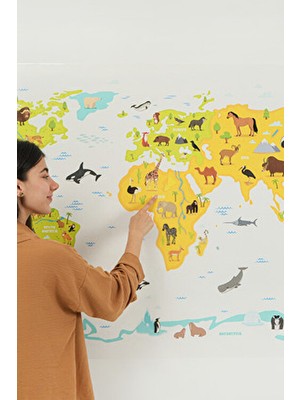 TutturX Şeffaf Hayvanlı Dünya Haritası 65 X 98 cm Kalem Hediyeli Renkli Eğlenceli Tasarım