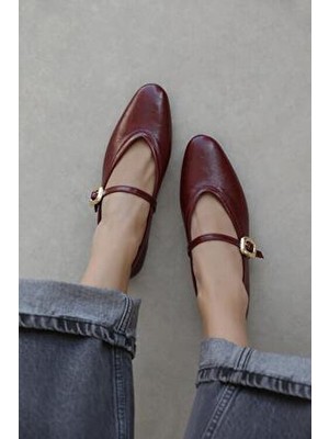 Stony Kadın Kırışık Deri Babet Açık Bordo