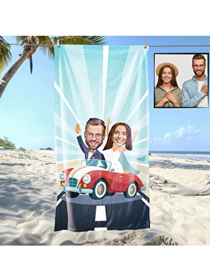 Belirtilmemiş Kişiye Özel Karikatürlü Dansçı Çift Plaj ve Spor Havlusu Mikrofiber 1 Adet Düz Desenli