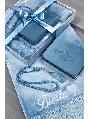 Isimli  Kadife Seccade Seti, Kişiye Özel Nakışlı Seccade,kuran-I Kerim, Tesbih, Çeyizlik Seccade