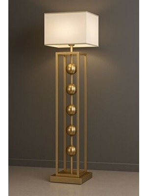 Orbix Mat Gold Lambader - Modern Ayaklı Lamba Krem Başlık Mat Gold Gövde