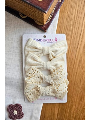 4'lü Şık Kombin Soft Bej Renkli Kız Bebek Yumuşak Pens Toka Seti - Çocuk Kurdeleli Fiyonk Saç Tokası