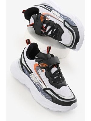 Tonny Black Çocuk Unisex Siyah Beyaz Desenli Spor Ayakkabı Eva Tabanlı Tekstil Malzemeden Düz Taban