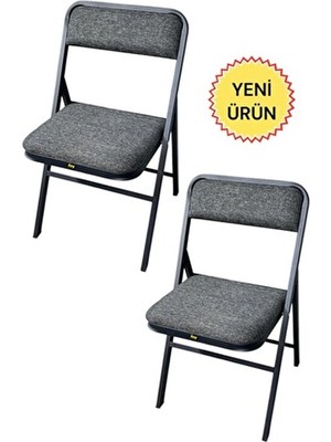 Katlanır Kamp Sandalyesi Piknik Sandalyesi Keten Gri Kumaş 2'li