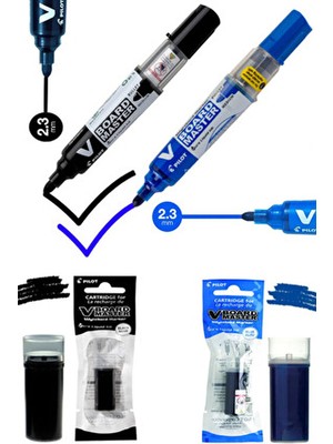 Pilot V-Board Master Siyah-Mavi Tahta Kalemi ve Kalem Kartuşu Siyah-Mavi Set