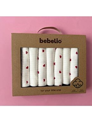 Baby Wear bebelio 7'li Bebek Ağız Mendili Hediyelik Örme Kumaş Beyaz Renkli Kalp Desenli