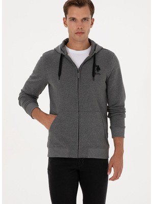 Antrasit Erkek Kapüşon Regular Fit Logo Baskılı Sweatshirt Garman