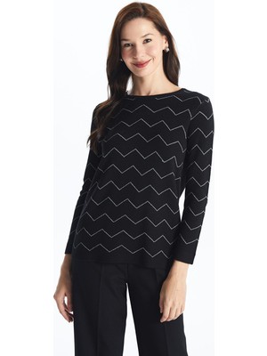 Lc Waikiki Yeni Sezon Bisiklet Yaka Desenli Kadın Triko Kazak