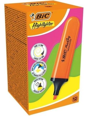 Bic Fosforlu Kalem Flat Highlighter Turuncu 12'li Paket