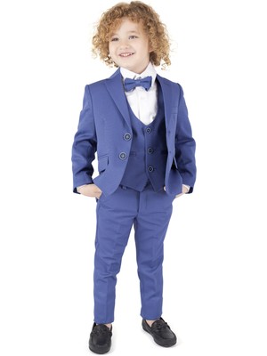 Erkek Çocuk Ceketli Smokin Takım Elbise Ceket, Pantolon, Yelek, Gömlek ve Papyon