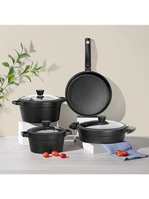 Royal Elite Siyah 7 Parça Tencere Set