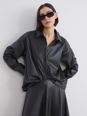 Lc Waikiki Yeni Sezon Deri Görünümlü Kadın Gömlek