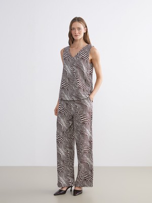 Lc Waikiki Yeni Sezon Beli Lastikli Zebra Desenli Kadın Pantolon