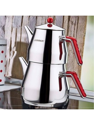 Kahramanlar Prizma Mega Boy Çelik Çaydanlık Takımı-Kırmızı