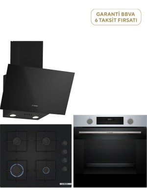 Inox Siyah Ankastre Set HUA717BR0T-POP6C6P30O-DWK63PJ60T Buhar Destekli Ankastre Fırın