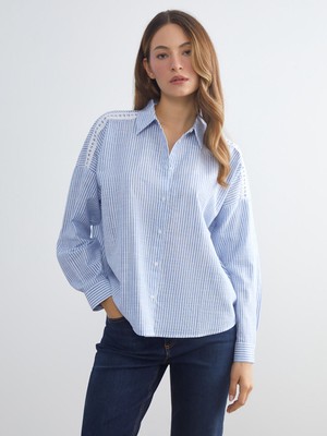 Lc Waikiki Yeni Sezon Çizgili Oversize Kadın Gömlek