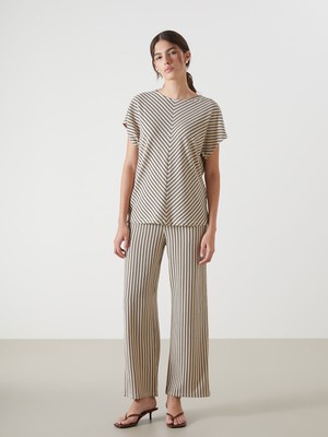 Lc Waikiki Yeni Sezon Beli Lastikli Çizgili Kadın Pantolon