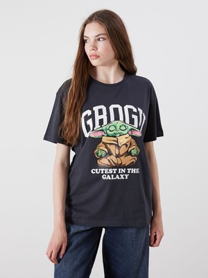 Lc Waikiki Yeni Sezon Bisiklet Yaka Grogu Baskılı Kadın Tişört