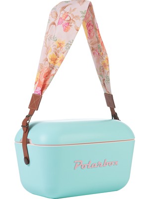 Prinkstyle Flower Classic Deri Kayışlı Turkuaz Pembe Soğuk ve Sıcak Tutucu Thermo Çanta 12 Lt