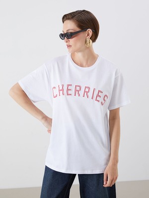 Lc Waikiki Yeni Sezon Bisiklet Yaka Nakışlı Kadın Tişört