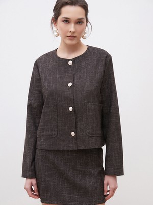 Lc Waikiki Yeni Sezon Bisiklet Yaka Desenli Kadın Tüvit Ceket