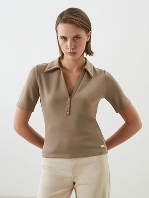 Lc Waikiki Yeni Sezon Polo Yaka Modal Karışımlı Kadın Tişört