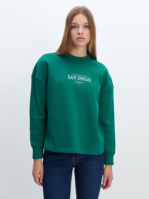 Lc Waikiki Yeni Sezon Bisiklet Yaka Baskılı Oversize Kadın Kalın Sweatshirt