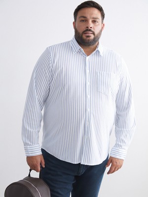 Lc Waikiki Yeni Sezon Büyük Beden Uzun Kollu Çizgili Erkek Gömlek