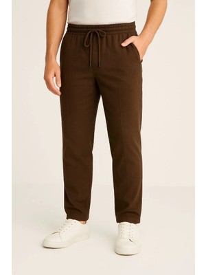 Erkek Keten Pantolon – Cepli, Beli Lastikli ve Bağcıklı, Nefes Alan Rahat Kalıp, Yazlık ve Baharlık Günlük Giyim, Şık & Konforlu Boru Paça Model - Kahverengi