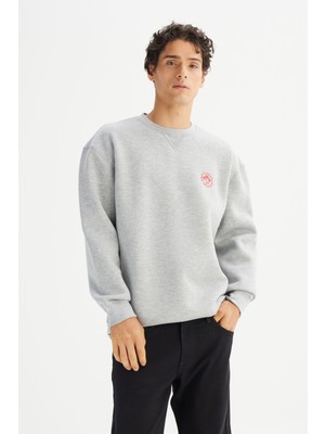 Pamuklu Içi Polarlı Regular Fit Normal Kesim Bisiklet Yaka Baskılı Sweatshirt
