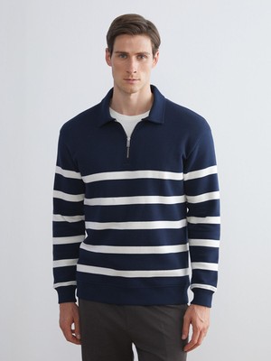 Lc Waikiki Yeni Sezon Polo Yaka Uzun Kollu Çizgili Erkek Sweatshirt