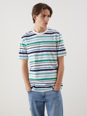 Lc Waikiki Yeni Sezon Bisiklet Yaka Çizgili Erkek Tişört