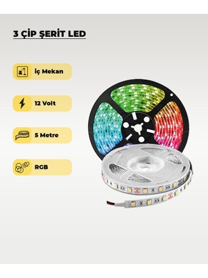 Ac Aydınlatma İç Mekan 3 Çip Şerit Led Rgb 5mt