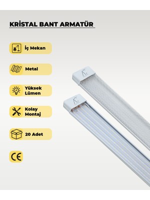 AC Aydınlatma 100W Beyaz Kristal  LED Bant Armatür 6500K (Beyaz Işık) 20 Adet