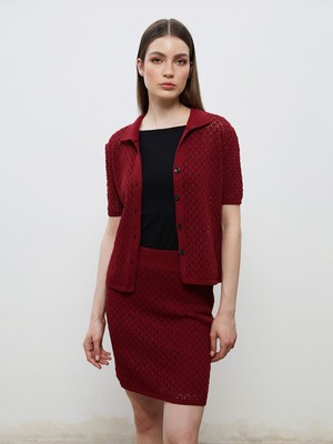 Lc Waikiki Yeni Sezon Gömlek Yaka Ajurlu Kadın Triko Hırka