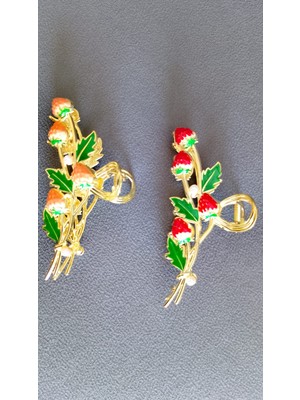 Şehrazat Handmade Tasarım Büyük Boy Çilek Figürlü Metal Mandal Saç Tokası