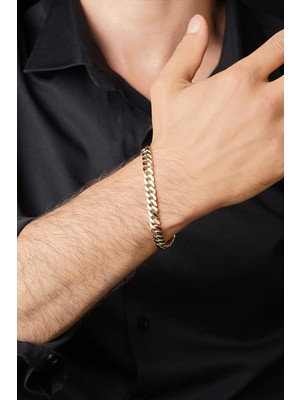 14 Ayar Altın Gurmet Zincir Erkek Bileklik 8 mm