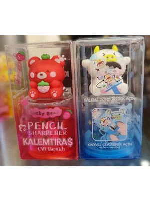 Kapaklı Kutulu Çift Bıçaklı Sevimli Figürlü Kalemtraş  ( 2 Adet )
