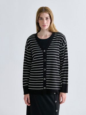 Lc Waikiki Yeni Sezon V Yaka Çizgili Kadın Triko Hırka